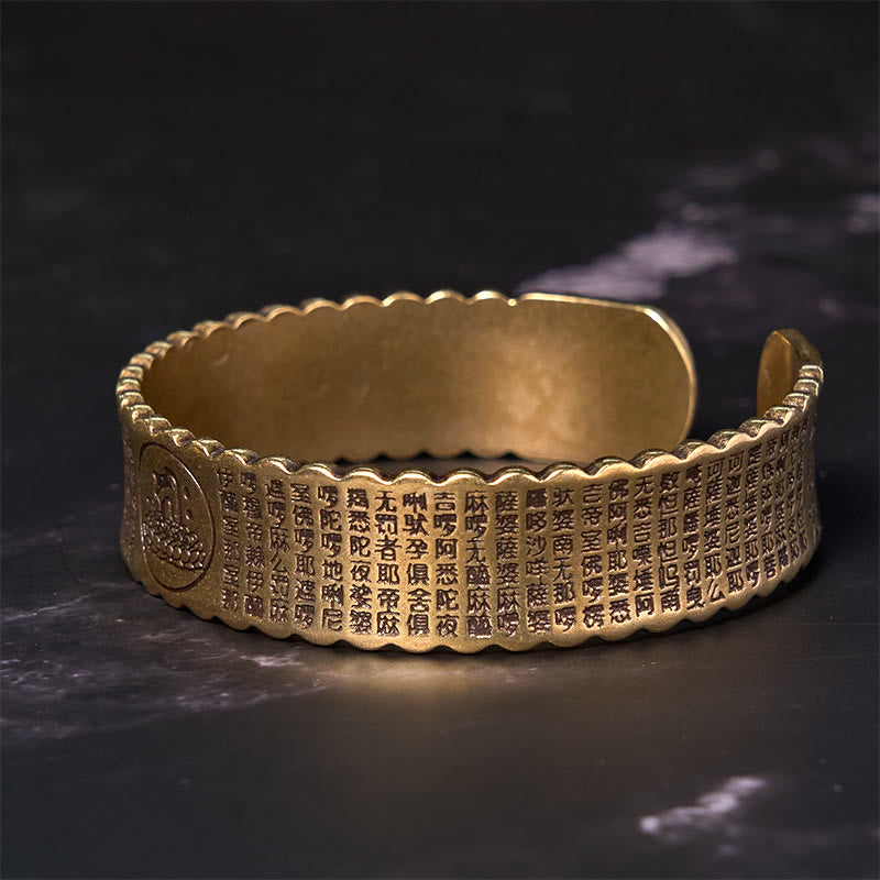 Nimara Ritual Heart Sutra Lotus Flower Copper Brass Peace Enlightenment Cuff Bracelet Bangle