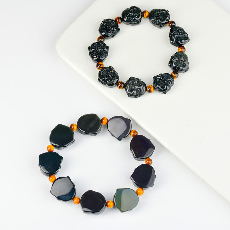 Nimara Ritual Rainbow Obsidian Laughing Buddha Positive Transformation Bracelet