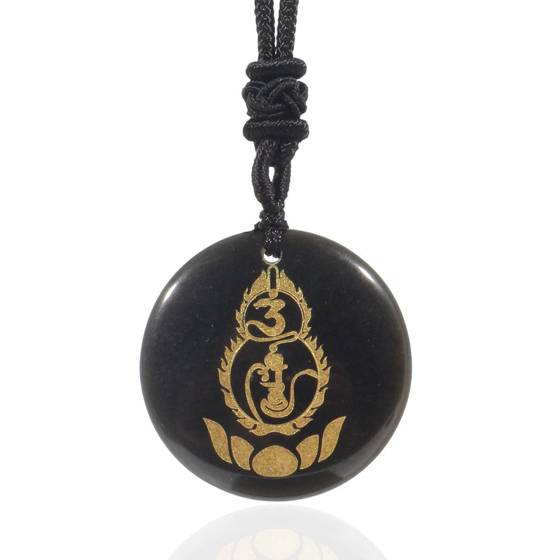 Nimara Ritual Gourd Lotus Pedestal Pattern Vajra Protection Mantra Natural Various Crystal Black Obsidian Fulfilment Necklace Pendant