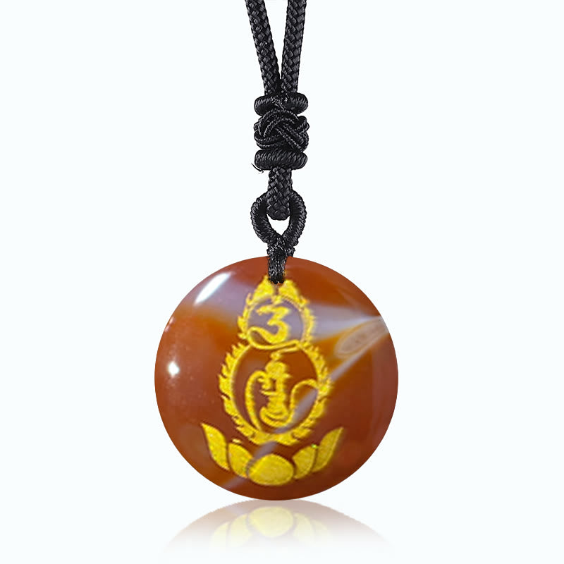 Nimara Ritual Gourd Lotus Pedestal Pattern Vajra Protection Mantra Natural Various Crystal Black Obsidian Fulfilment Necklace Pendant