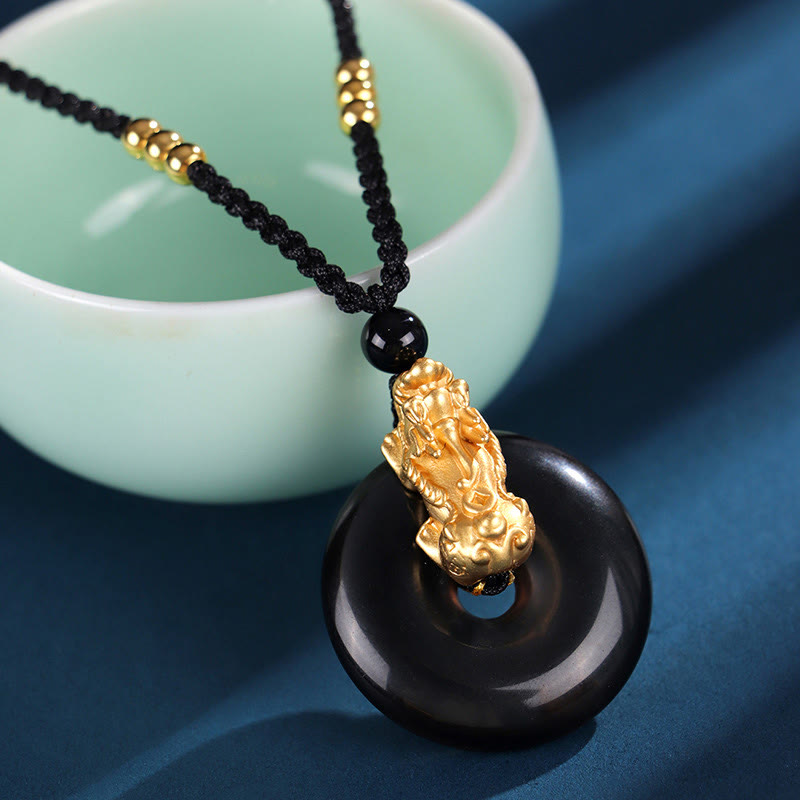 Nimara Ritual Black Onyx White Agate Peace Buckle 999 Sterling Silver Gold PiXiu Fortune Necklace Pendant
