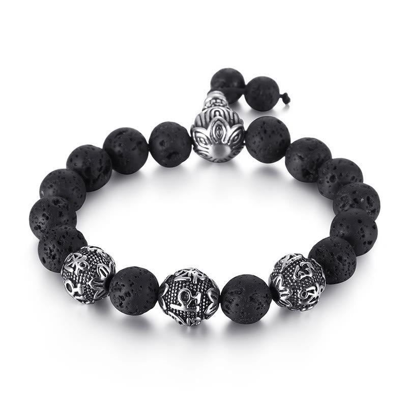 Nimara Ritual Natural Tiger Eye Lava Rock Black Obsidian Titanium Steel Six-True-Words Om Mani Padme Hum Protection Bracelet
