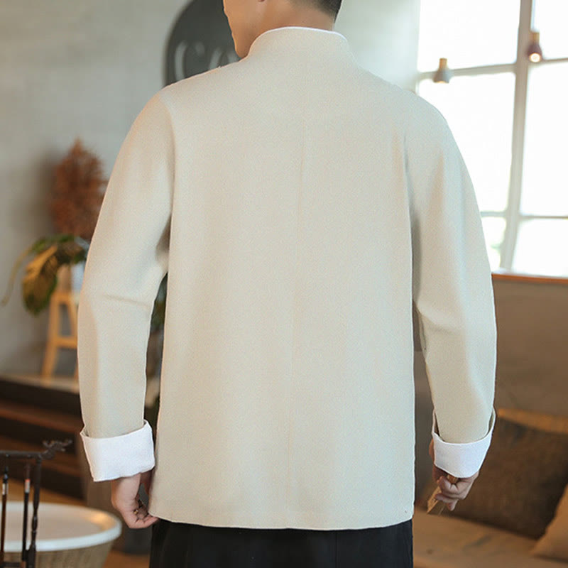 Nimara Ritual Chinese New Year Flying Crane Embroidery Frog-button Tang Suit Cotton Men's Jacket Shirt