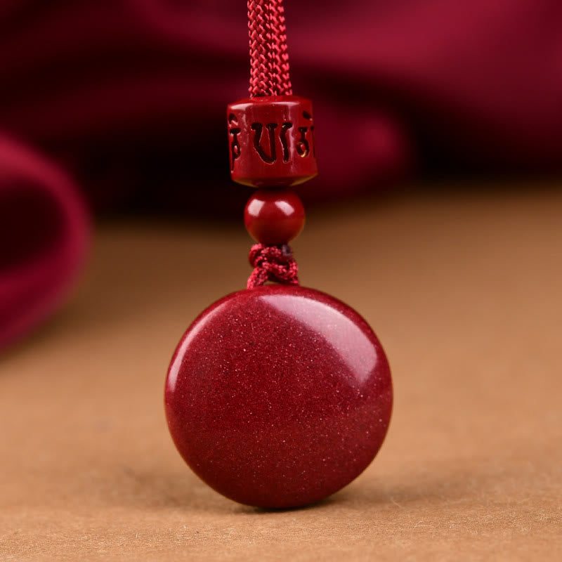 Nimara Ritual Natural Cinnabar Six True Words 'Om Mani Padme Hum' Braided String Blessing Key Chain Necklace Pendant