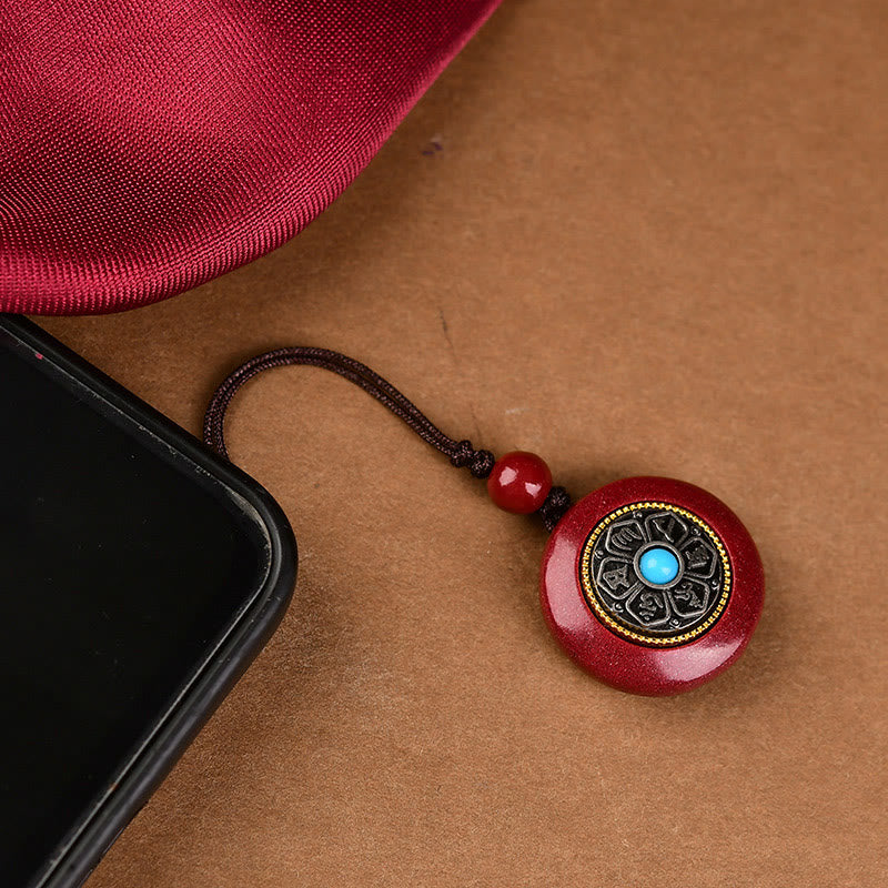 Nimara Ritual Natural Cinnabar Six True Words 'Om Mani Padme Hum' Braided String Blessing Key Chain Necklace Pendant