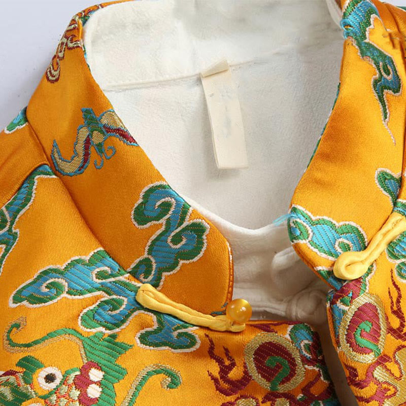 Nimara Ritual Chinese New Year Dragon Embroidery Auspicious Clouds Frog-button Tang Suit Men's Jacket Shirt