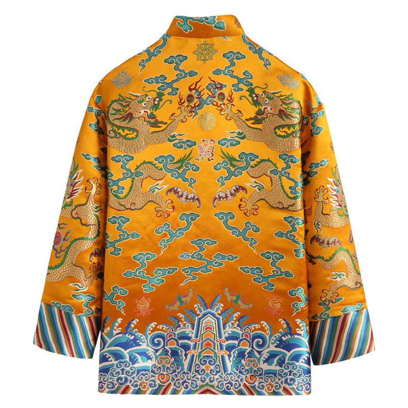 Nimara Ritual Chinese New Year Dragon Embroidery Auspicious Clouds Frog-button Tang Suit Men's Jacket Shirt