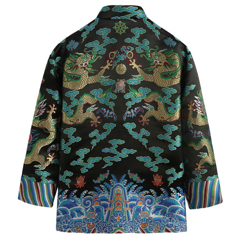 Nimara Ritual Chinese New Year Dragon Embroidery Auspicious Clouds Frog-button Tang Suit Men's Jacket Shirt