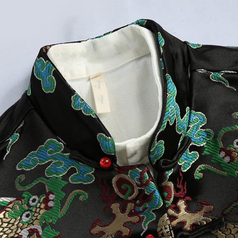 Nimara Ritual Chinese New Year Dragon Embroidery Auspicious Clouds Frog-button Tang Suit Men's Jacket Shirt