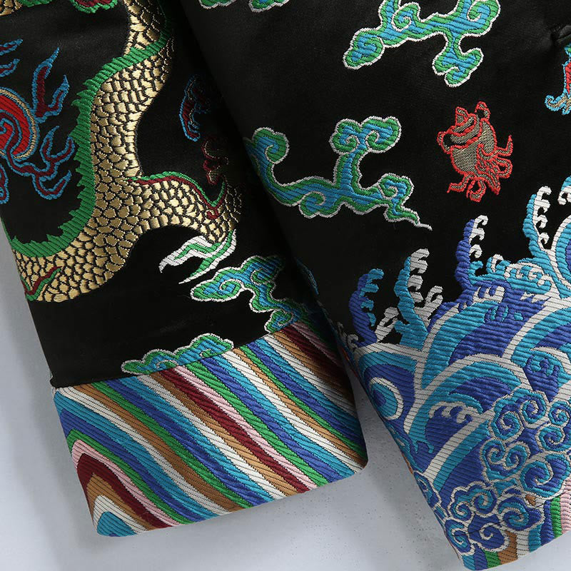 Nimara Ritual Chinese New Year Dragon Embroidery Auspicious Clouds Frog-button Tang Suit Men's Jacket Shirt