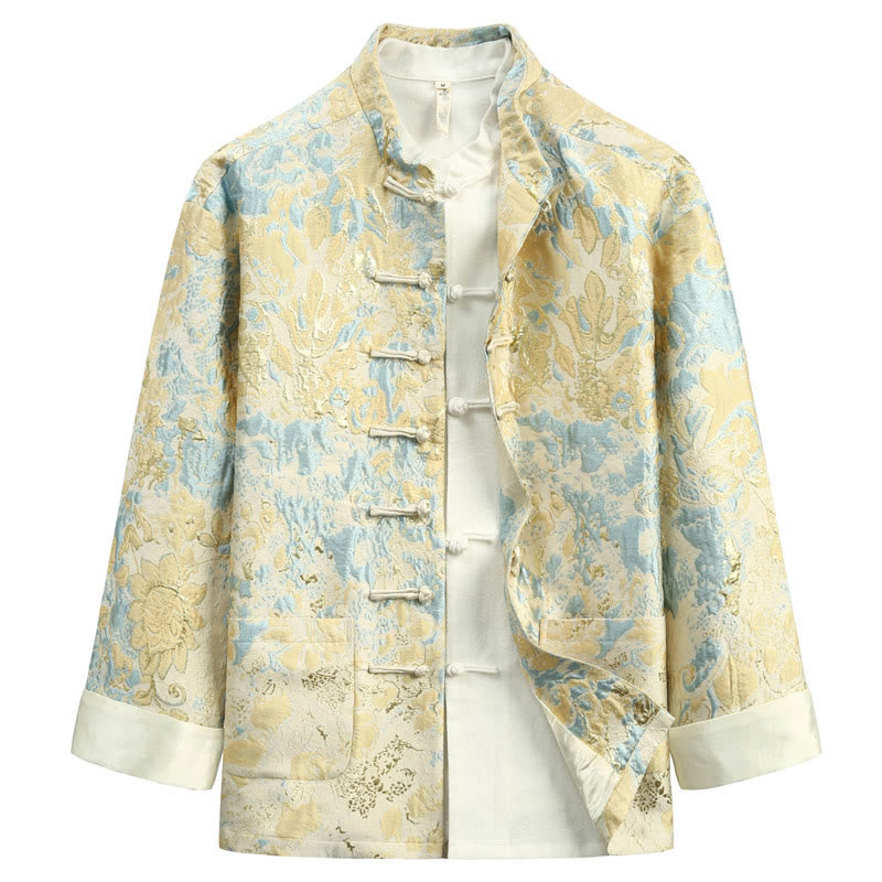 Nimara Ritual Chinese New Year Jacquard Embroidery Frog-button Tang Suit Men's Jacket Shirt With Pockets