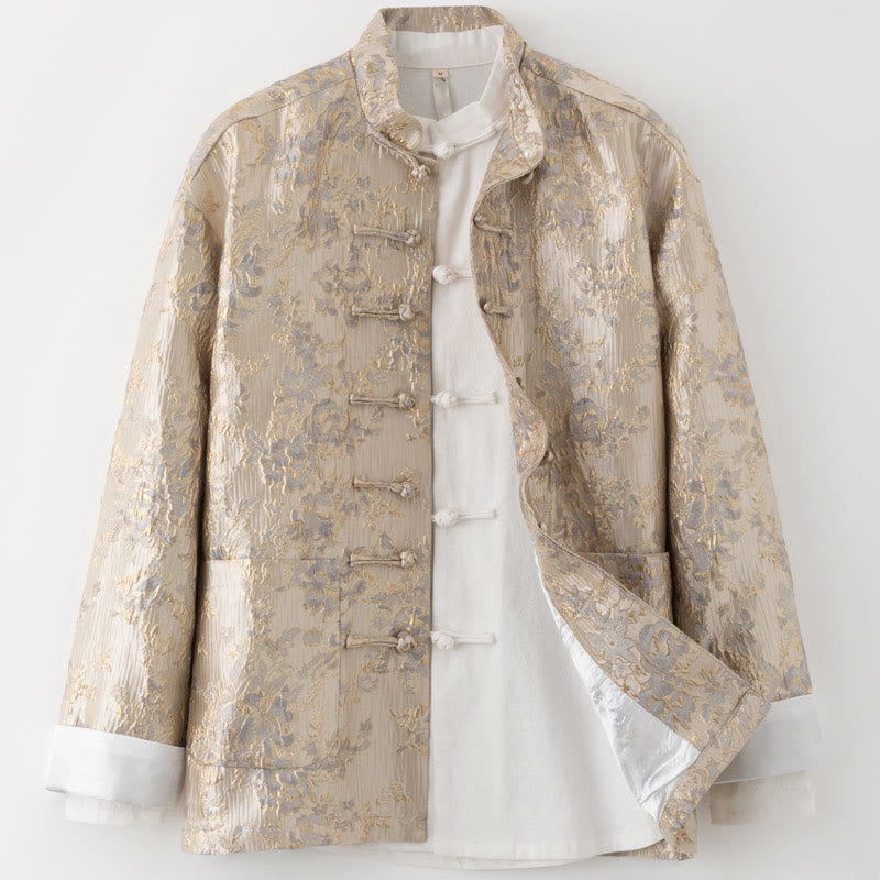 Nimara Ritual Chinese New Year Jacquard Embroidery Frog-button Tang Suit Men's Jacket Shirt With Pockets