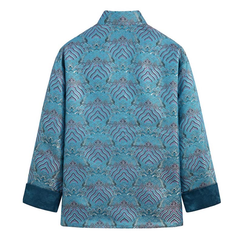Nimara Ritual Chinese New Year Jacquard Damask Seawater Pattern Frog-button Tang Suit Men's Jacket Shirt With Pockets