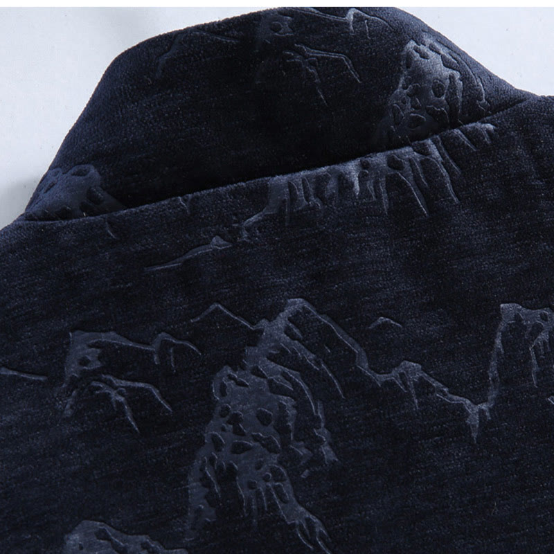 Nimara Ritual Chinese New Year Landscape Print Handmade Frog-button Tang Suit Men's Jacket Shirt With Pockets