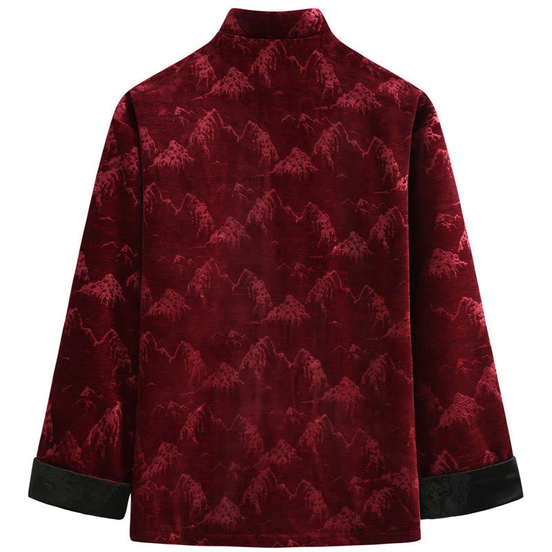 Nimara Ritual Chinese New Year Landscape Print Handmade Frog-button Tang Suit Men's Jacket Shirt With Pockets