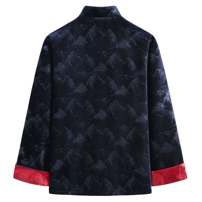 Nimara Ritual Chinese New Year Landscape Print Handmade Frog-button Tang Suit Men's Jacket Shirt With Pockets