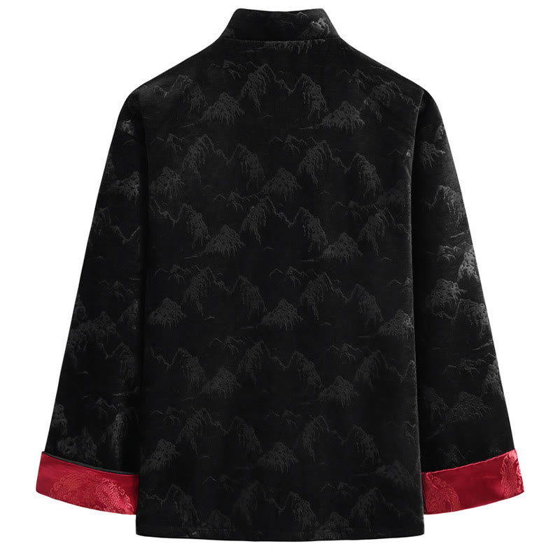Nimara Ritual Chinese New Year Landscape Print Handmade Frog-button Tang Suit Men's Jacket Shirt With Pockets