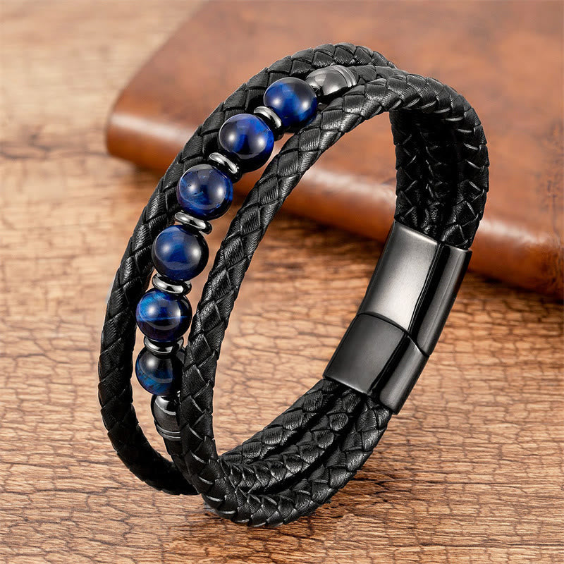 Nimara Ritual Tiger Eye Lava Rock Hematite Black Onyx Bead Positive Leather Bracelet