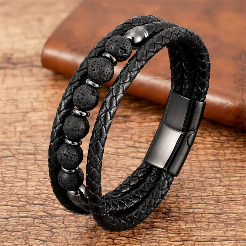 Nimara Ritual Tiger Eye Lava Rock Hematite Black Onyx Bead Positive Leather Bracelet