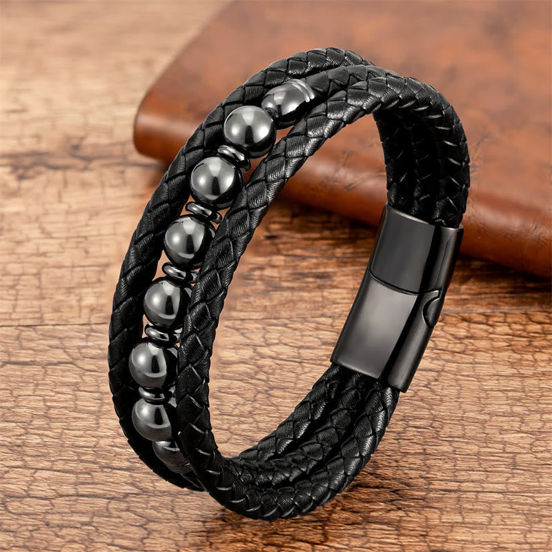 Nimara Ritual Tiger Eye Lava Rock Hematite Black Onyx Bead Positive Leather Bracelet