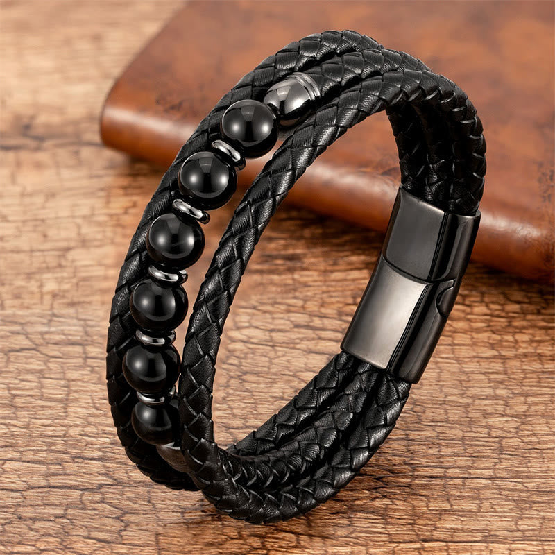 Nimara Ritual Tiger Eye Lava Rock Hematite Black Onyx Bead Positive Leather Bracelet
