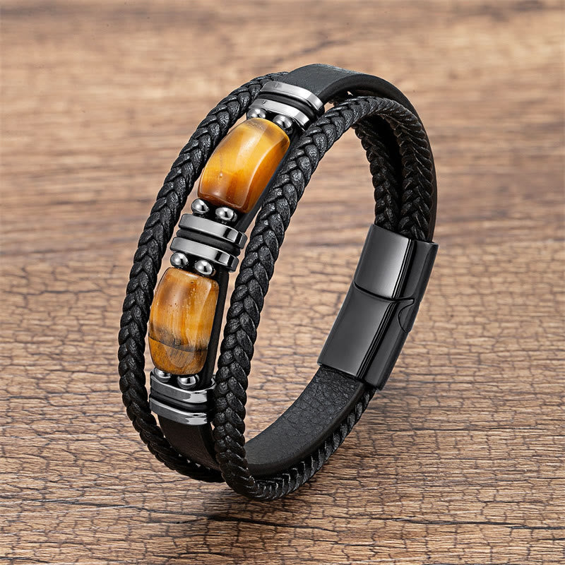 Nimara Ritual Tiger Eye Stone Courage Willpower Multi-layer Leather Bracelet