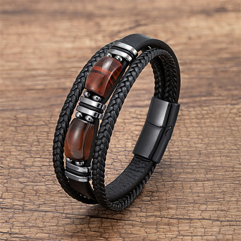 Nimara Ritual Tiger Eye Stone Courage Willpower Multi-layer Leather Bracelet