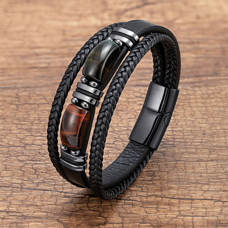 Nimara Ritual Tiger Eye Stone Courage Willpower Multi-layer Leather Bracelet