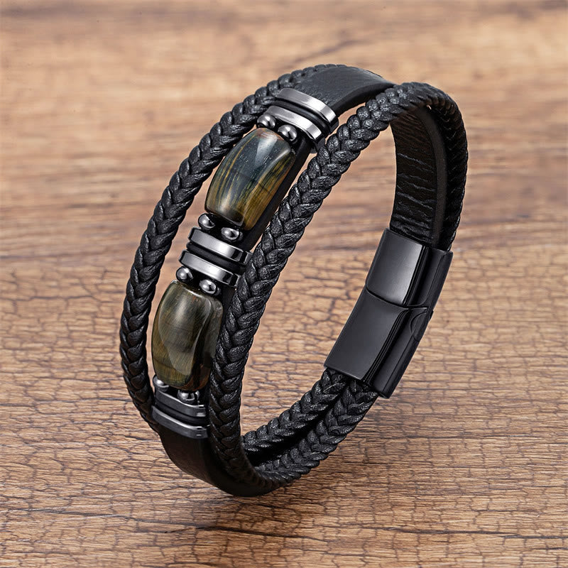 Nimara Ritual Tiger Eye Stone Courage Willpower Multi-layer Leather Bracelet