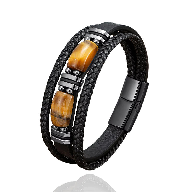 Nimara Ritual Tiger Eye Stone Courage Willpower Multi-layer Leather Bracelet