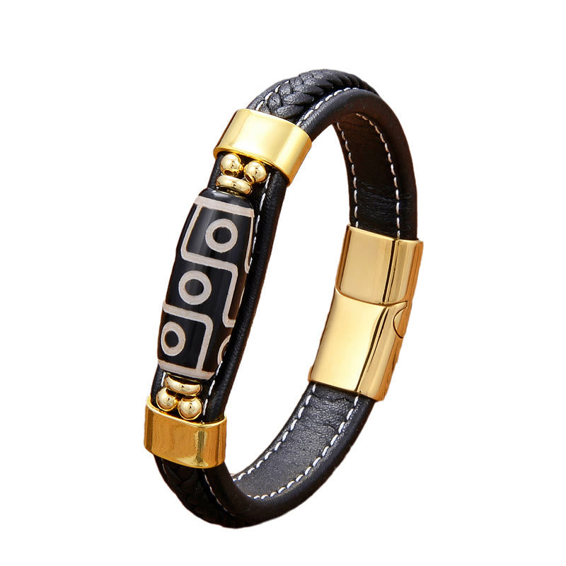Nimara Ritual Tibetan Nine-Eye Dzi Bead Wealth Leather Buckle Bracelet