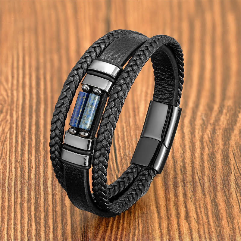 Nimara Ritual Tiger Eye Lazurite Hematite Picture Jasper Black Onyx Strength Multi-layer Leather Bracelet