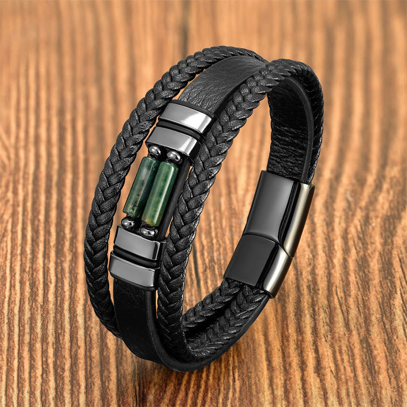 Nimara Ritual Tiger Eye Lazurite Hematite Picture Jasper Black Onyx Strength Multi-layer Leather Bracelet