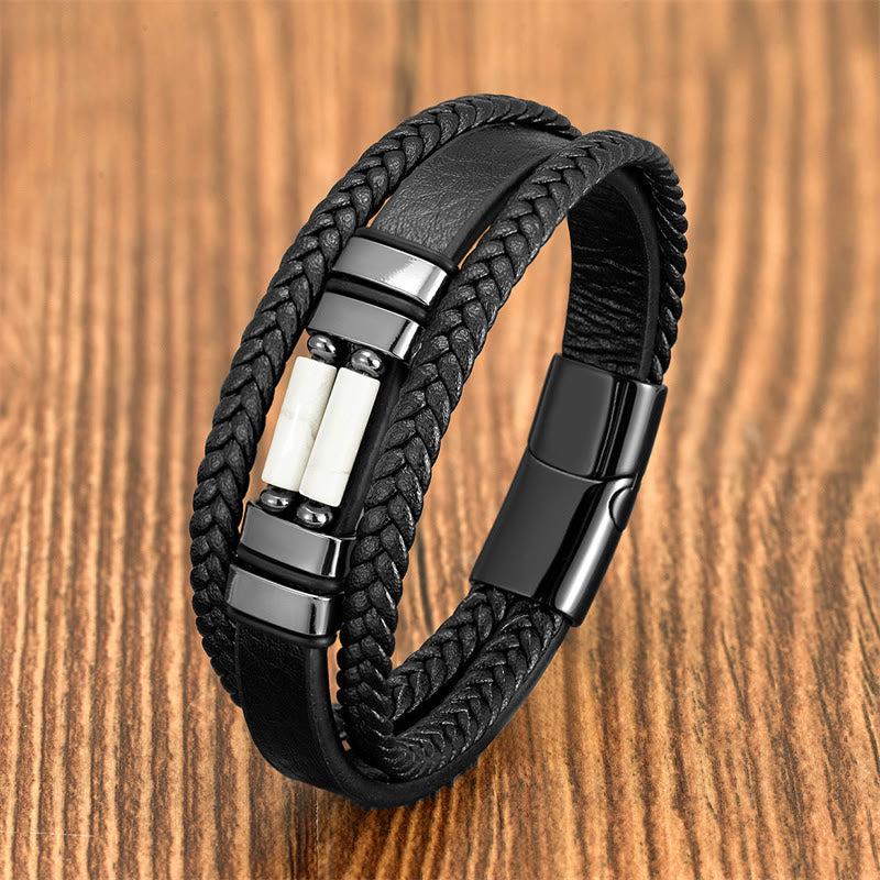 Nimara Ritual Tiger Eye Lazurite Hematite Picture Jasper Black Onyx Strength Multi-layer Leather Bracelet