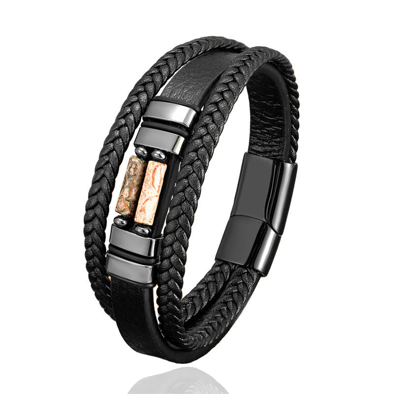 Nimara Ritual Tiger Eye Lazurite Hematite Picture Jasper Black Onyx Strength Multi-layer Leather Bracelet