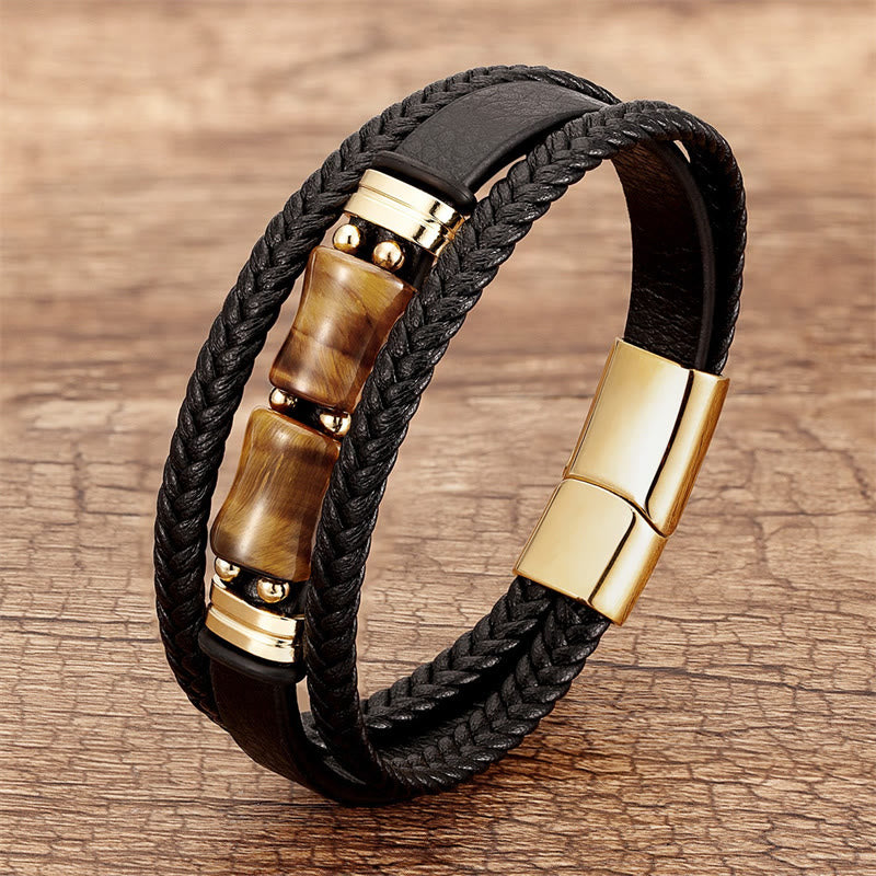 Nimara Ritual Tiger Eye Bamboo Stone Integrity Courage Multi-layer Leather Bracelet