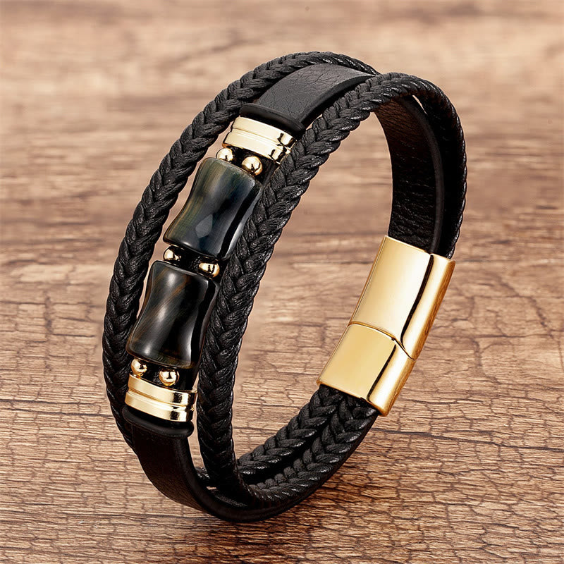 Nimara Ritual Tiger Eye Bamboo Stone Integrity Courage Multi-layer Leather Bracelet