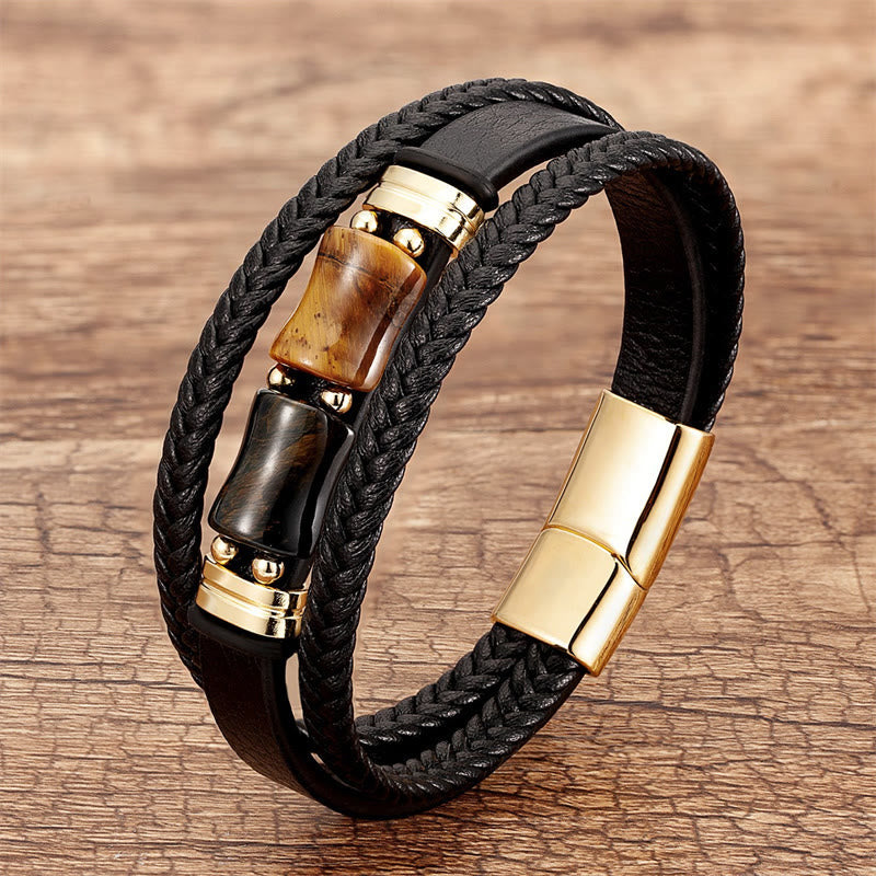 Nimara Ritual Tiger Eye Bamboo Stone Integrity Courage Multi-layer Leather Bracelet