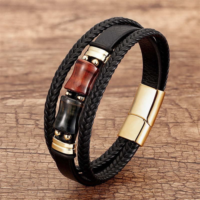Nimara Ritual Tiger Eye Bamboo Stone Integrity Courage Multi-layer Leather Bracelet