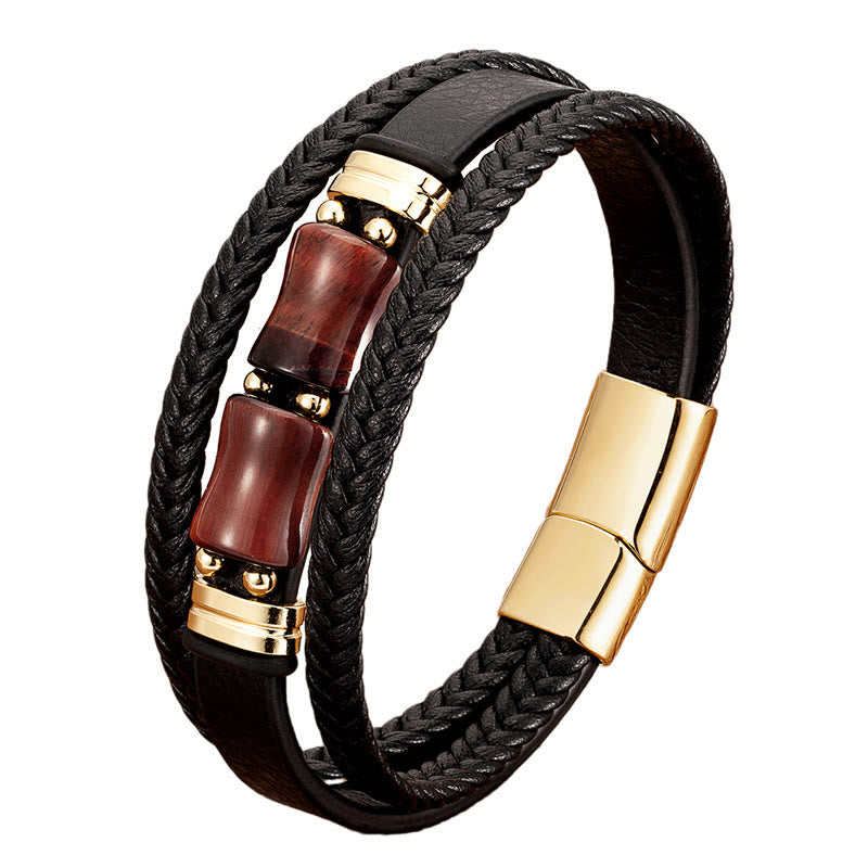 Nimara Ritual Tiger Eye Bamboo Stone Integrity Courage Multi-layer Leather Bracelet