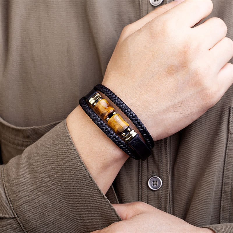Nimara Ritual Tiger Eye Bamboo Stone Integrity Courage Multi-layer Leather Bracelet