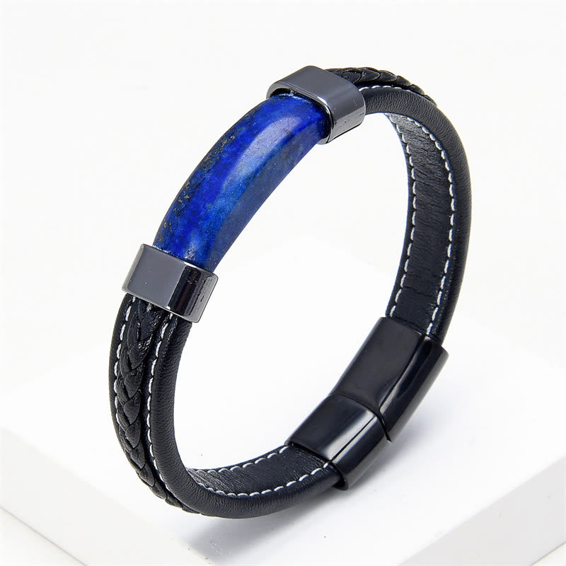 Nimara Ritual Lazurite Lapis Lazuli Tiger Eye Rhodonite Hematite Black Onyx Stone Balance Leather Bracelet