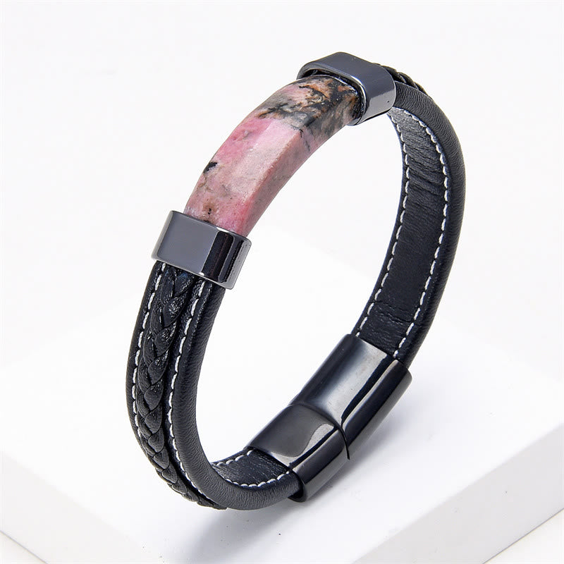 Nimara Ritual Lazurite Lapis Lazuli Tiger Eye Rhodonite Hematite Black Onyx Stone Balance Leather Bracelet