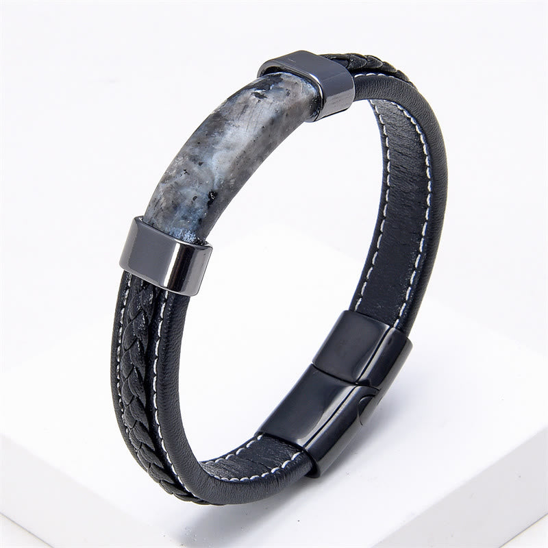 Nimara Ritual Lazurite Lapis Lazuli Tiger Eye Rhodonite Hematite Black Onyx Stone Balance Leather Bracelet