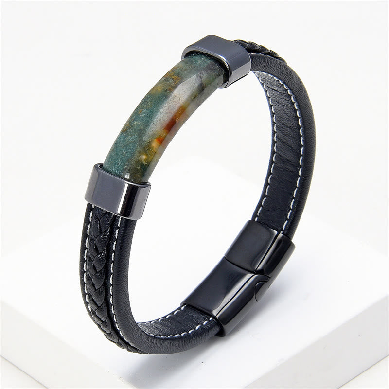 Nimara Ritual Lazurite Lapis Lazuli Tiger Eye Rhodonite Hematite Black Onyx Stone Balance Leather Bracelet