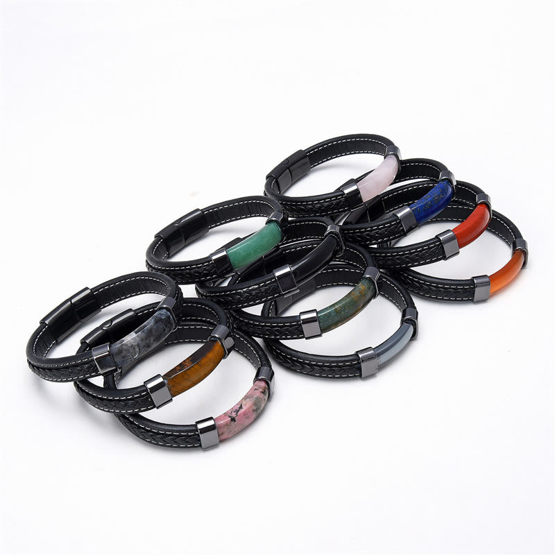 Nimara Ritual Lazurite Lapis Lazuli Tiger Eye Rhodonite Hematite Black Onyx Stone Balance Leather Bracelet