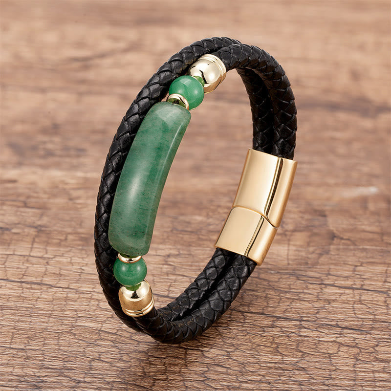 Nimara Ritual Green Aventurine Tiger Eye Green Agate Black Onyx Hematite Stone Luck Leather Magnetic Buckle Bracelet