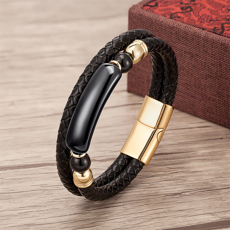 Nimara Ritual Green Aventurine Tiger Eye Green Agate Black Onyx Hematite Stone Luck Leather Magnetic Buckle Bracelet