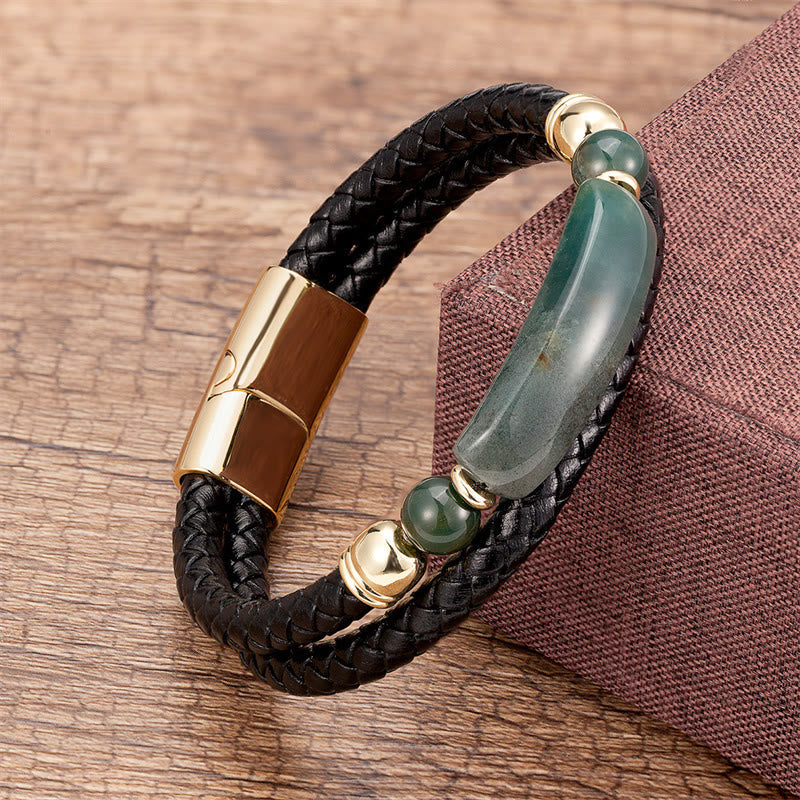 Nimara Ritual Green Aventurine Tiger Eye Green Agate Black Onyx Hematite Stone Luck Leather Magnetic Buckle Bracelet