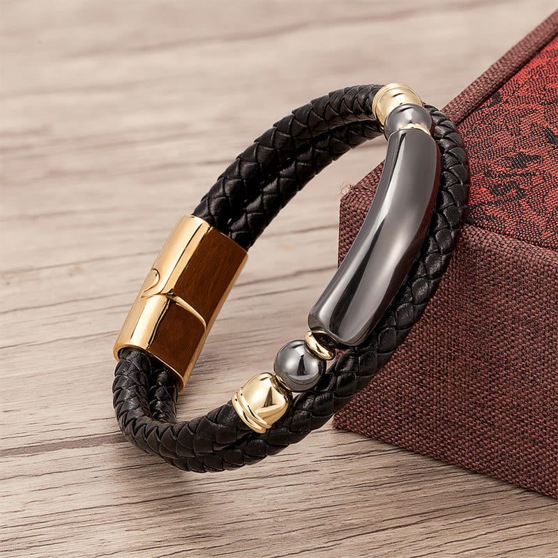 Nimara Ritual Green Aventurine Tiger Eye Green Agate Black Onyx Hematite Stone Luck Leather Magnetic Buckle Bracelet